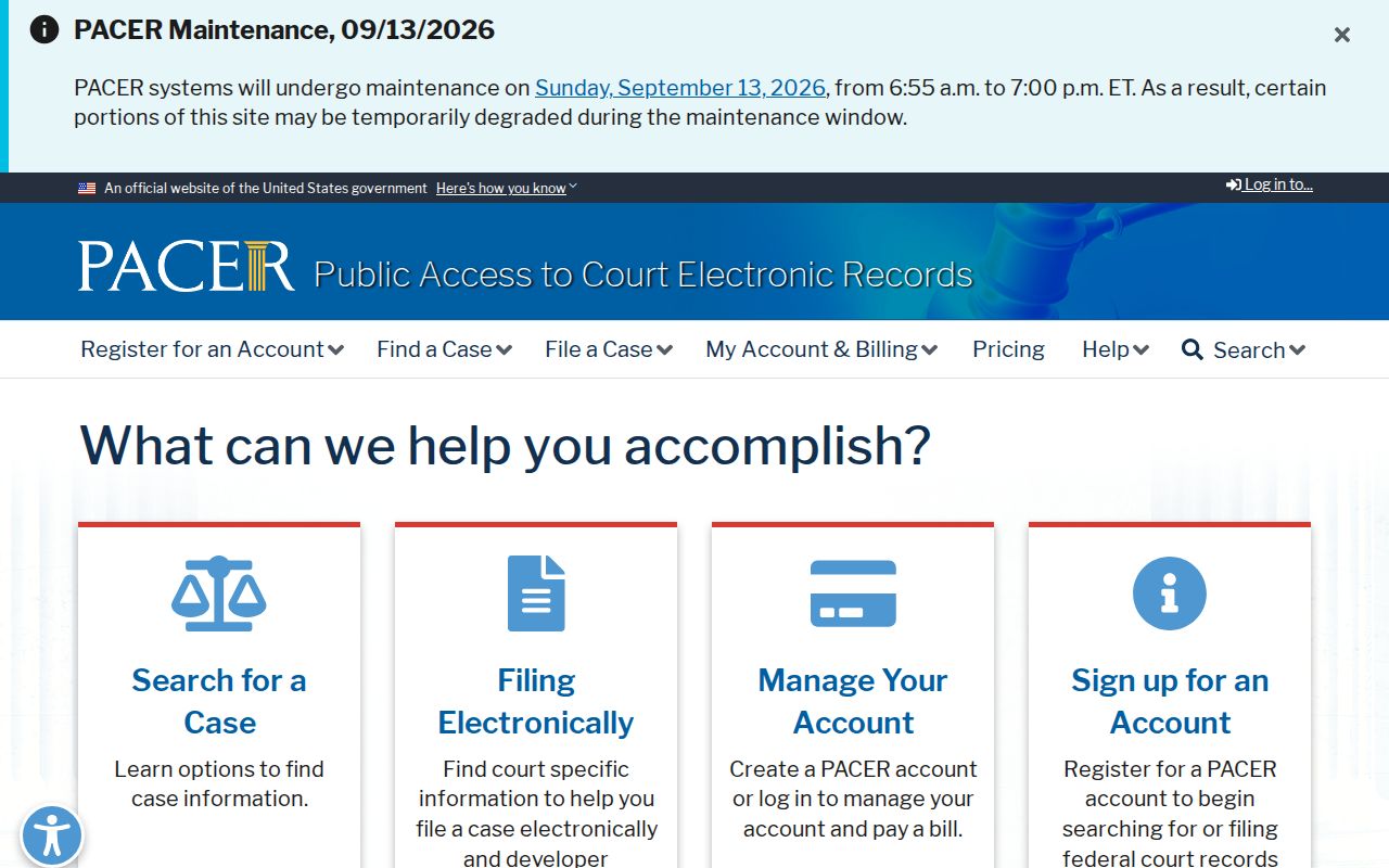PACER federal case search portal contrasted with a Choctaw County warrant list