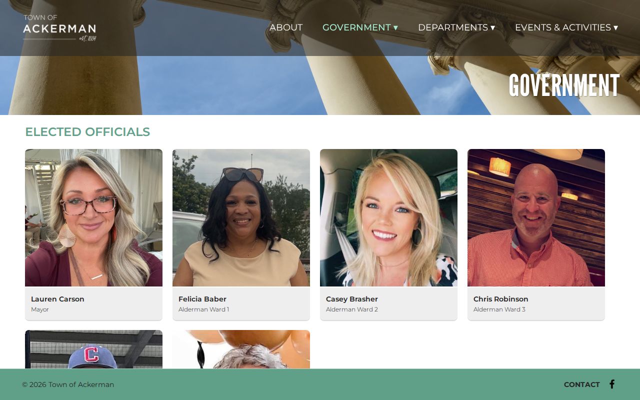Town of Ackerman government page relevant to Choctaw County municipal warrant records