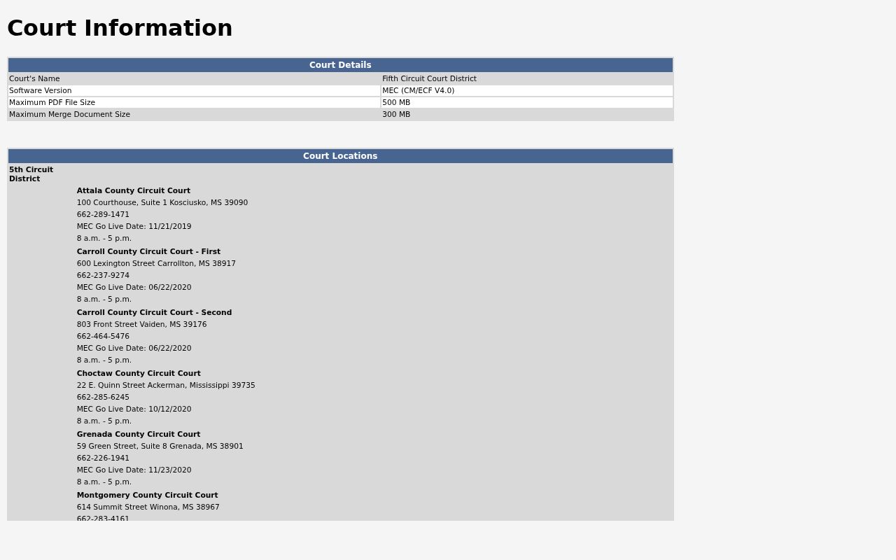 Fifth Circuit court information page showing Choctaw County warrant record status labels
